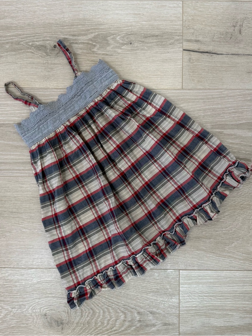 Blu Pony Vintage Plaid Lace Trim Dress